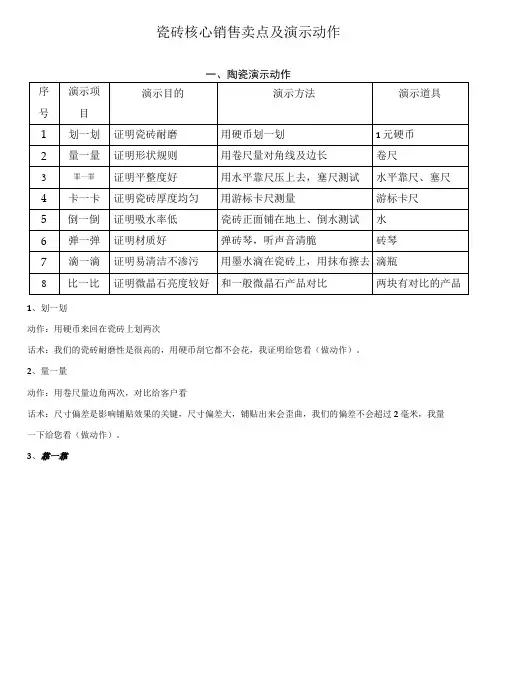 瓷砖核心卖点及销售道具及动作