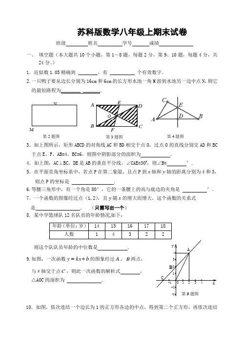 【八上期末】苏科版数学八年级上期末试卷(含答案)