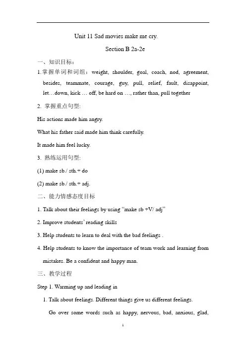 人教版英语九年级全一册Unit 11 SectionB 2a-2e教案
