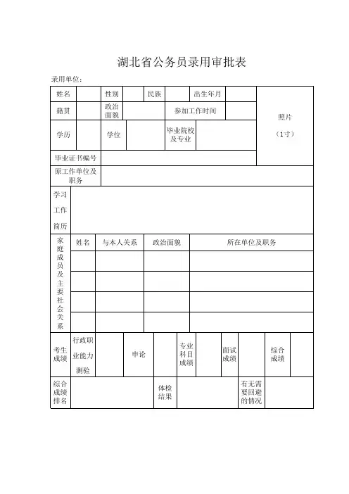 湖北省公务员录用审批表