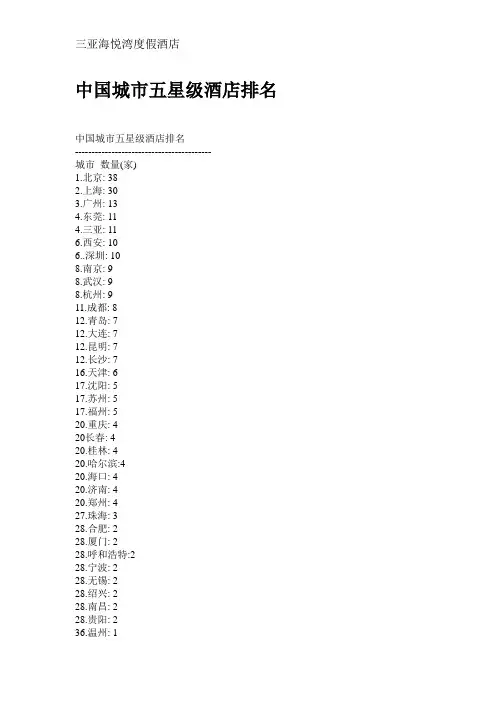 中国城市五星级酒店排名