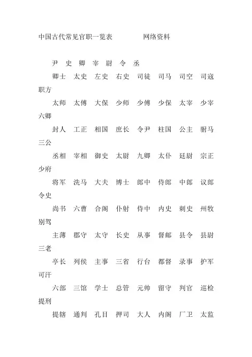 中国古代常见官职一览表