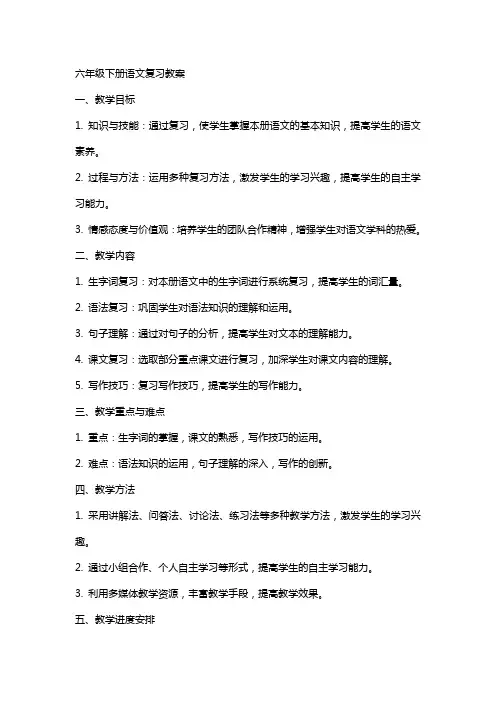 六年级下册语文复习教案
