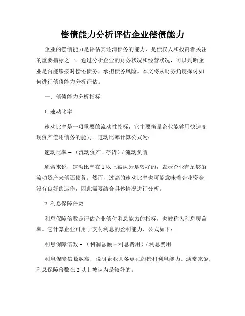 偿债能力分析评估企业偿债能力