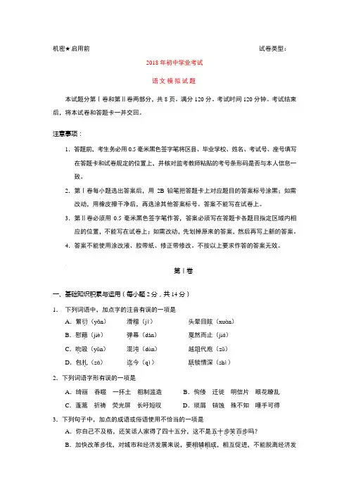山东省淄博市周村区2018届中考一模语文试卷(Word版,含答案)