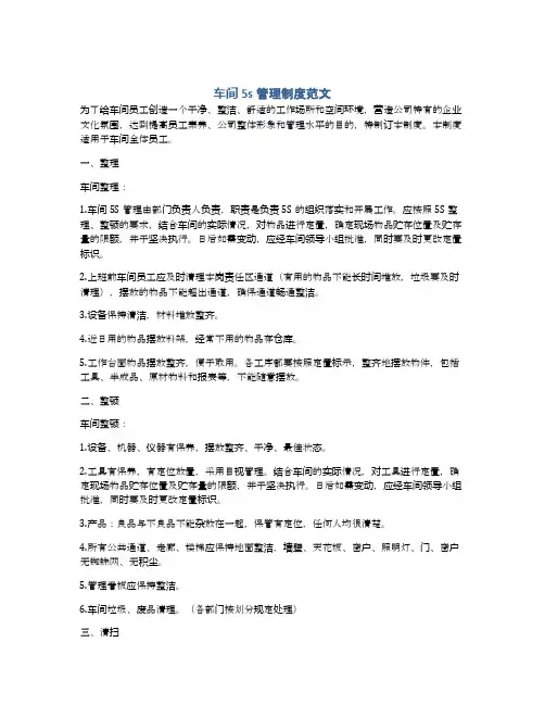 车间5s管理制度范文