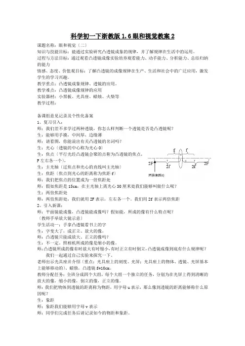 科学初一下浙教版1.6眼和视觉教案2