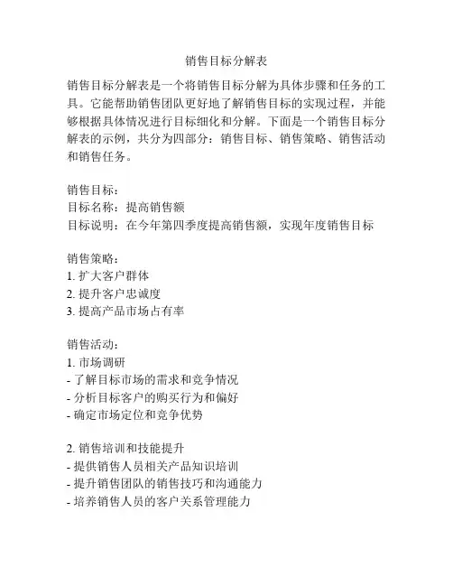 销售目标分解表