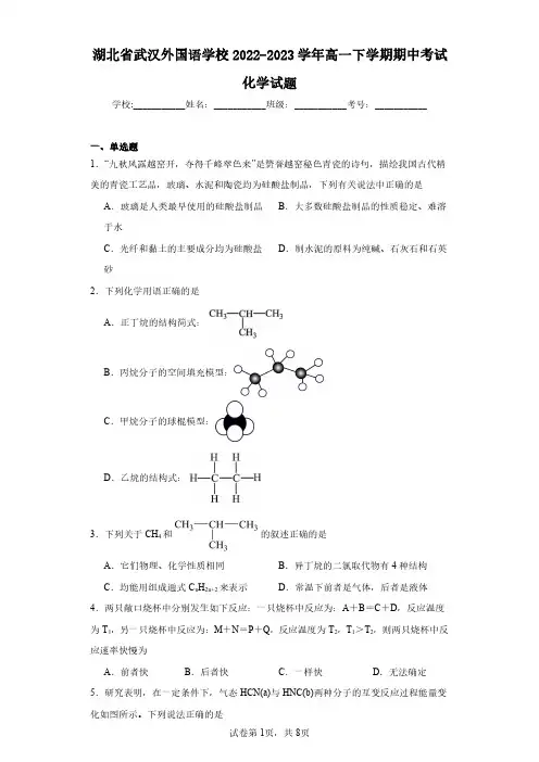 湖北省武汉外国语学校2022-2023学年高一下学期期中考试化学试题(含答案解析)