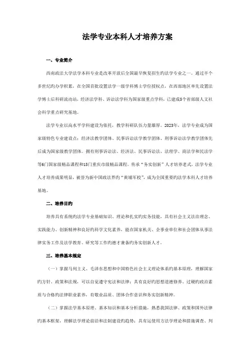 法学专业本科人才培养方案