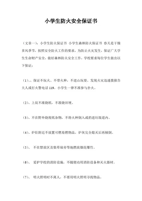 小学生防火安全保证书