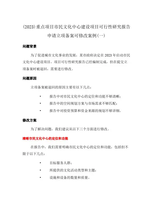 (2023)重点项目市民文化中心建设项目可行性研究报告申请立项备案可修改案例(一)