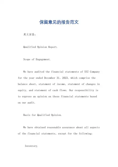 保留意见的报告范文