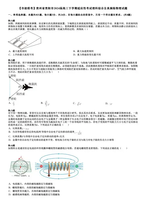 【市级联考】贵州省贵阳市2024届高三下学期适应性考试理科综合全真演练物理试题