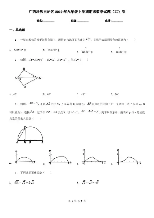 广西壮族自治区2019年九年级上学期期末数学试题(II)卷