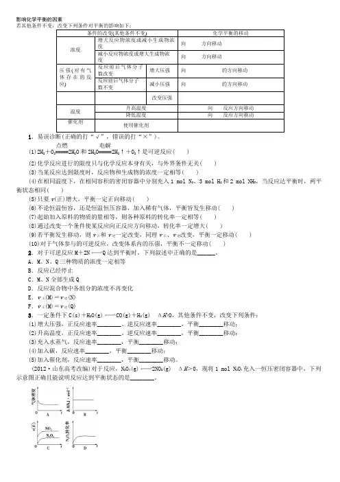 (完整版)影响化学平衡的因素练习及答案