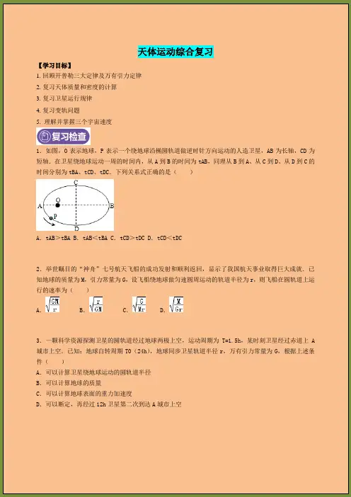 高中物理必修二天体运动综合复习