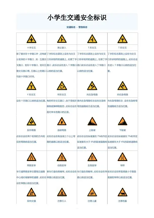 小学生-交通标志-交通安全标识完整版-A4