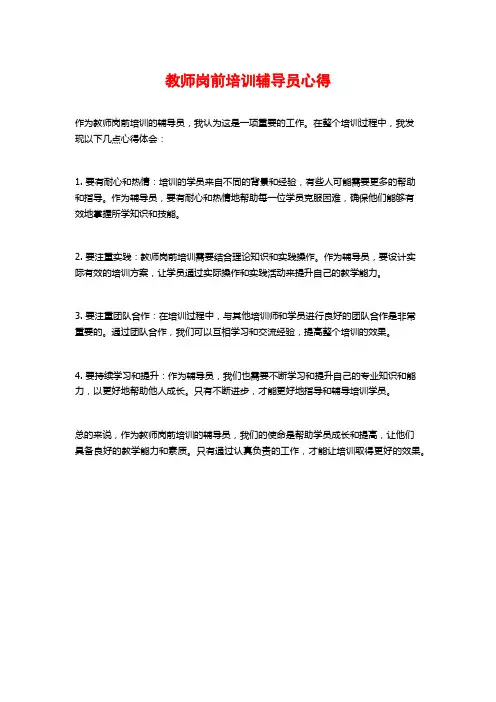 教师岗前培训辅导员心得