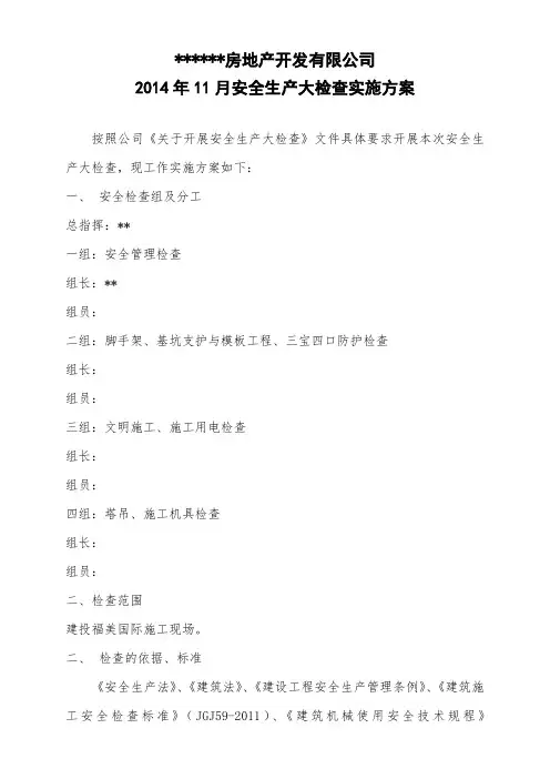 安全生产大检查实施方案(模板)