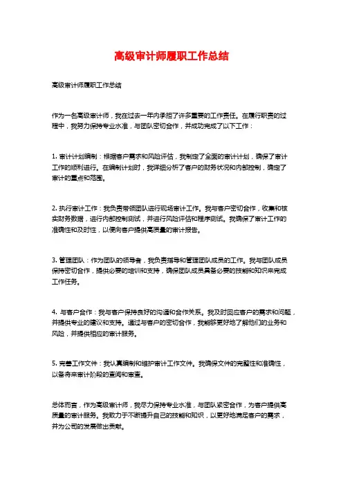 高级审计师履职工作总结