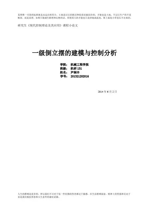 一级倒立摆的建模与控制分析