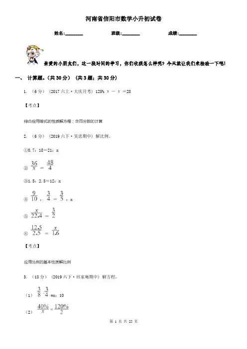 河南省信阳市数学小升初试卷
