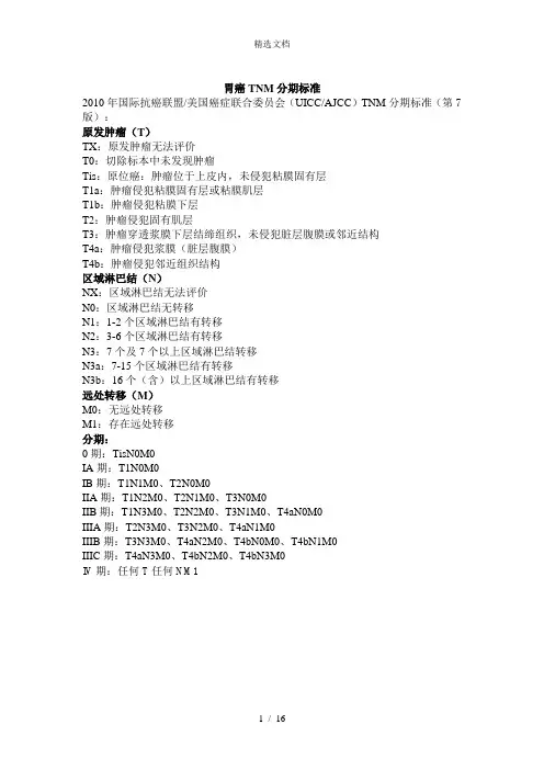 临床肿瘤TNM分期标准大全