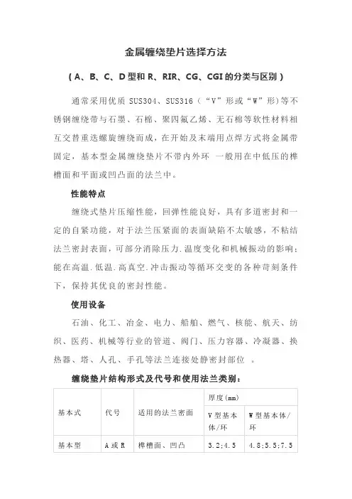 金属缠绕垫片选择方法(A、B、C、D型和R、RIR、CG、CGI的分类与区别)
