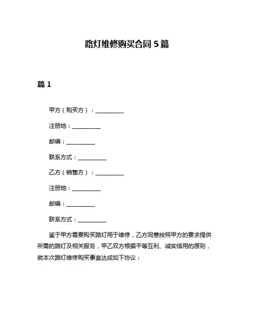 路灯维修购买合同5篇