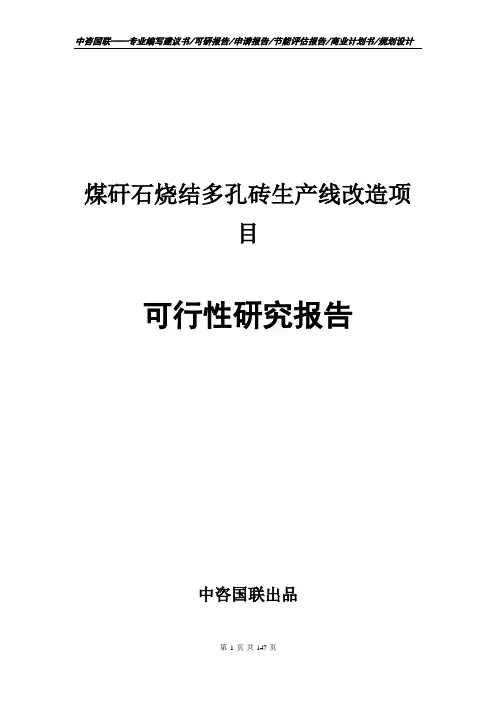 煤矸石烧结多孔砖生产线改造项目可行性研究报告申请报告编制