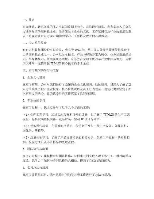 实习生实习报告京东方