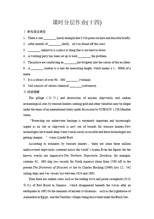 外研版高中英语选择性必修第四册课时分层作业14