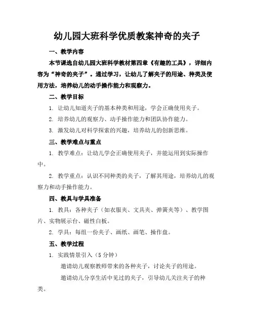 幼儿园大班科学优质教案神奇的夹子