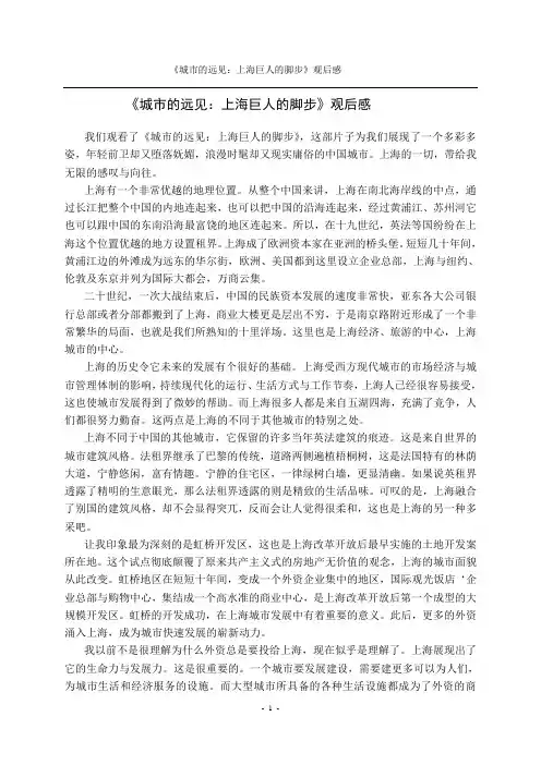 《城市的远见：上海巨人的脚步》观后感