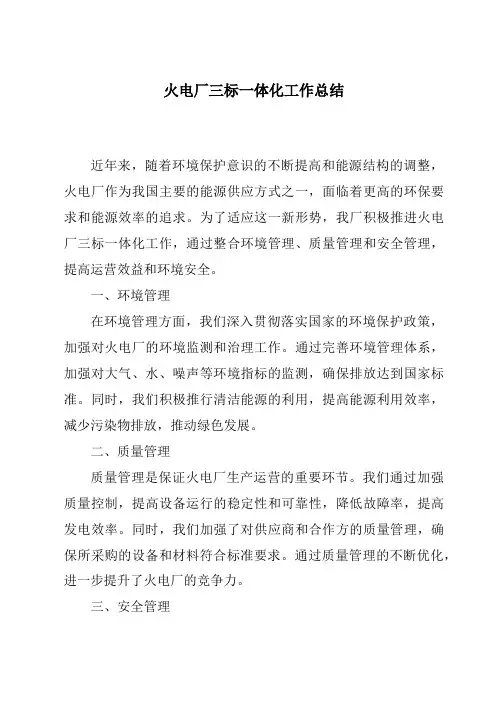 火电厂三标一体化工作总结