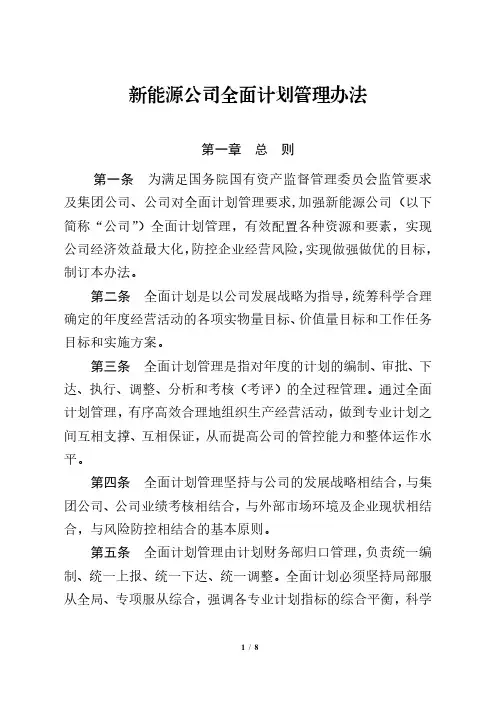 新能源公司全面计划管理办法