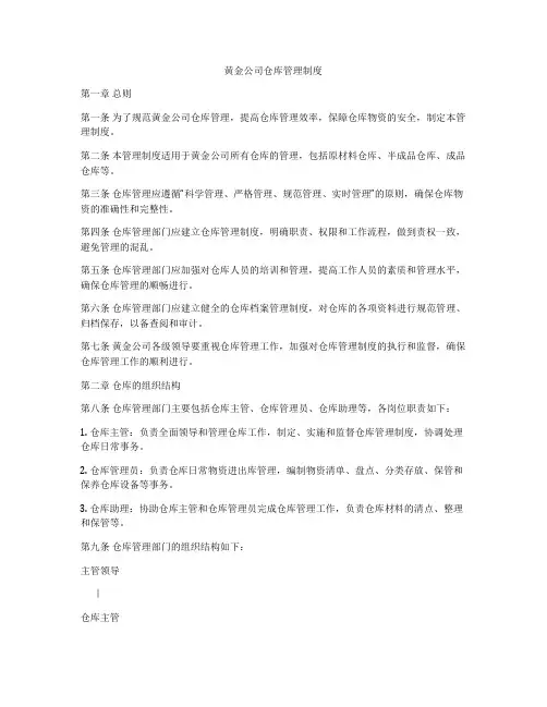 黄金公司仓库管理制度
