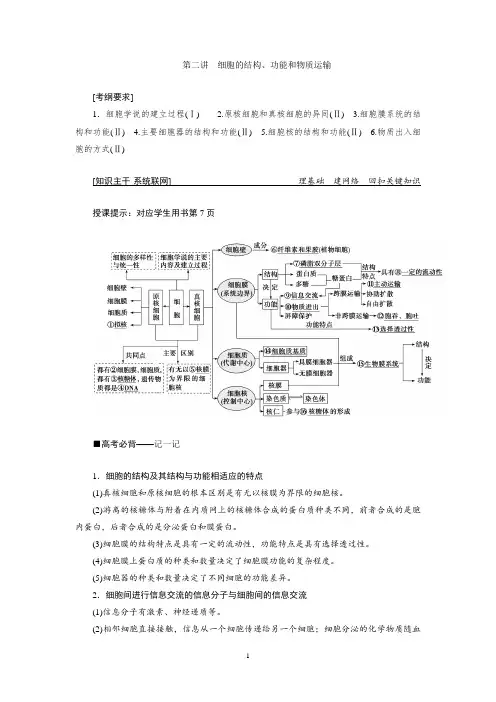 2019高考生物”一本“培养优讲二轮讲义：专题一 第二讲 细胞的结构、功能和物质运输 Word版含答案