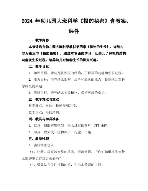 2024年幼儿园大班科学《根的秘密》含教案、课件