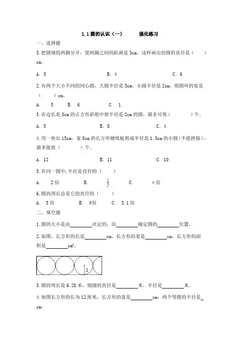 1.1+圆的认识(一)(同步练习)-2024-2025学年六年级上册数学北师大版