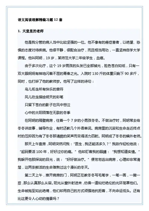 小升初语文阅读理解精编习题12套(附答案) 2