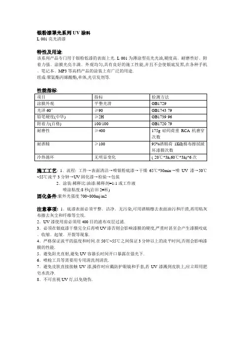 银粉漆罩光系列UV涂料