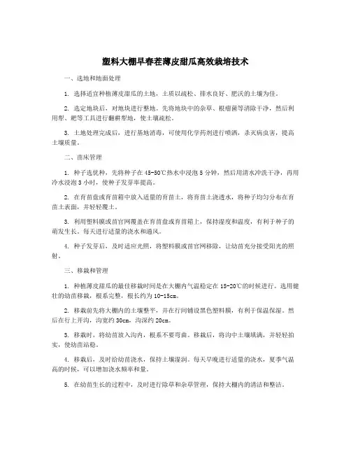 塑料大棚早春茬薄皮甜瓜高效栽培技术