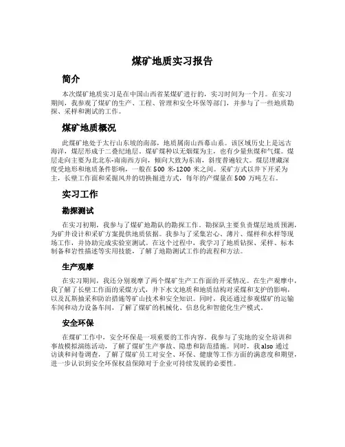 煤矿地质实习报告