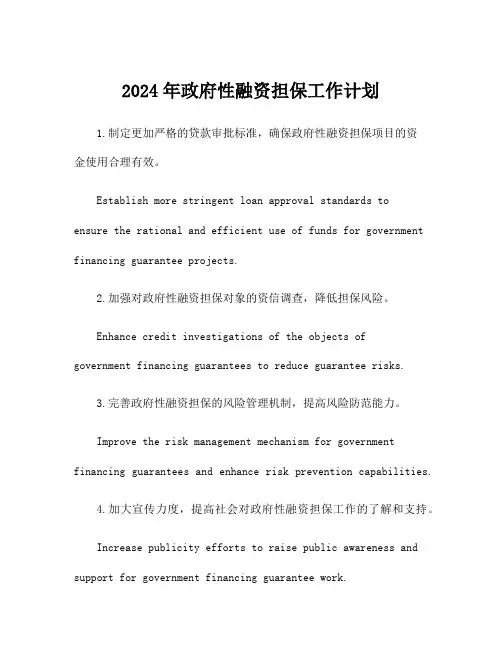 2024年政府性融资担保工作计划