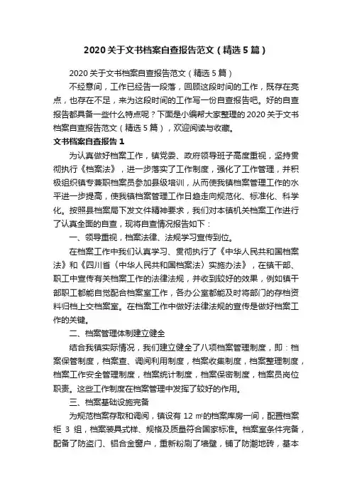 2020关于文书档案自查报告范文（精选5篇）