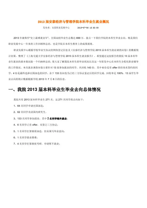 上海交大安泰经管就业报告--2013本科