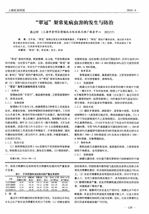 “翠冠”梨常见病虫害的发生与防治