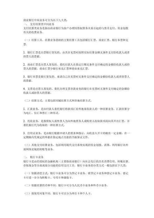商业银行中间业务分类